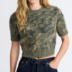 Scoop Camouflage Knit Women's fluffy Sweater Top
